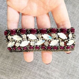 Gunmetal Rhinestone Purple Velvet Adjustable Bracelet Regency Glam Y2K Coquette‎